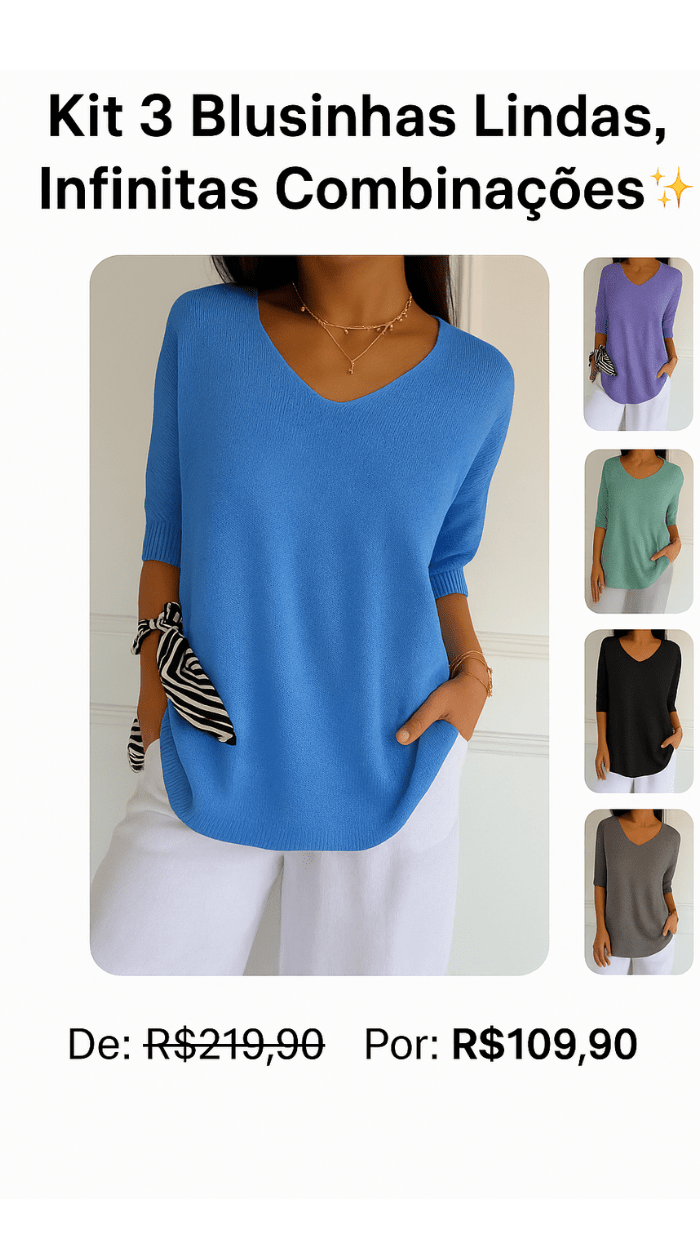 Kit 3 Blusas Luna® em Malha Leve
